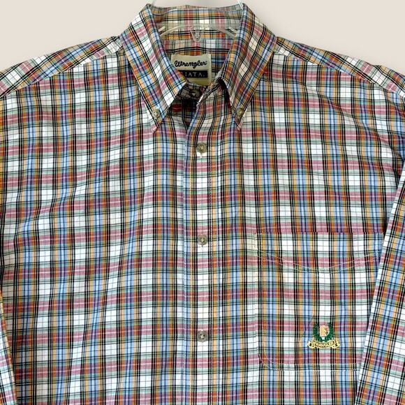 Wrangler Riata Long Sleeve Button Down Shirt Size M Lightweight Multicolor Plaid - Picture 3 of 12